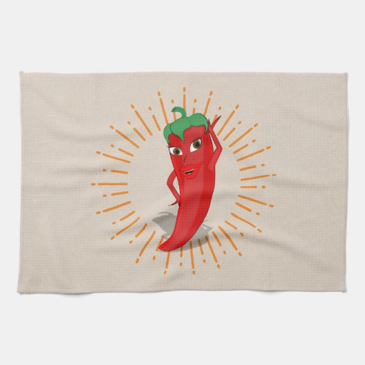 Rode pepperdiva met  zonnestraaltekening theedoek (Horizontaal)