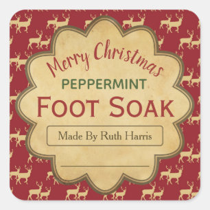  rode peppermint-voet-soklabels vierkante sticker