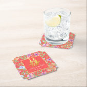 Rode Peranakan bloemen dubbel xi Chinese bruiloft Kartonnen Onderzetters (Insitu)