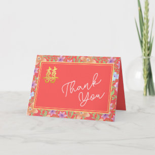 Rode Peranakan bloemige dubbele xi Chinese bruilof Bedankkaart
