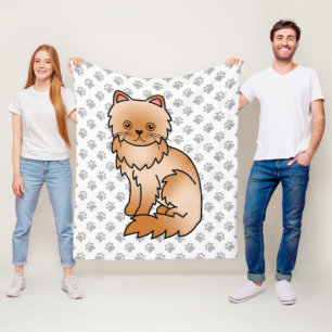Rode Perzische Moppige Cartoonkat & Pootjes Fleece Deken