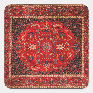 Rode Perzische Rug uit Mashhad Vierkante Sticker