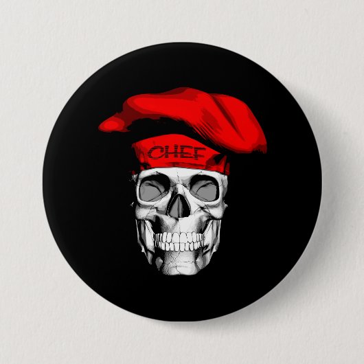 Rode Pet Chef Skull Ronde Button 7,6 Cm (Voorkant)