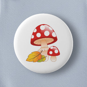 Rode Pet paddestoelen en bladeren Ronde Button 5,7 Cm