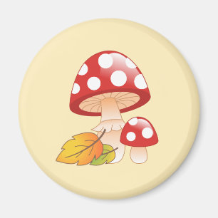 Rode Pet paddestoelen met bladeren op geel Magneet