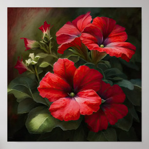 Rode Petunias Bloemen Art Print Poster