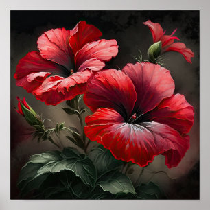 Rode Petunias Bloemen Art Print Poster