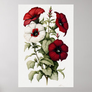 Rode Petunias Bloemen Art Print Poster