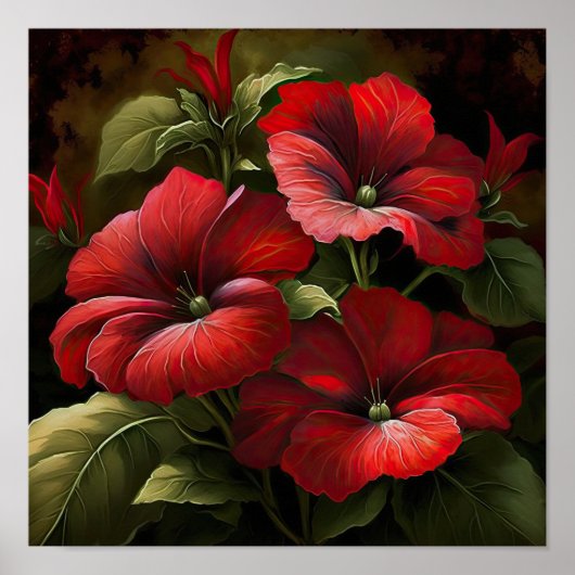 Rode Petunias Bloemen Art Print Poster (Voorkant)
