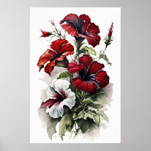 Rode Petunias Bloemen Art Print Poster