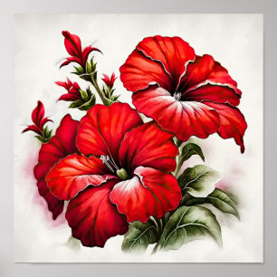 Rode Petunias Bloemen Art Print Poster