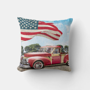 Rode pick-up truck: Amerikaanse vlag Kussen