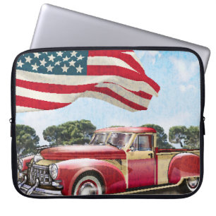 Rode pick-up truck: Amerikaanse vlag Laptop Sleeve