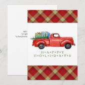 Rode pick-up truck en boom platte kerst Kaart (Voorkant / Achterkant)