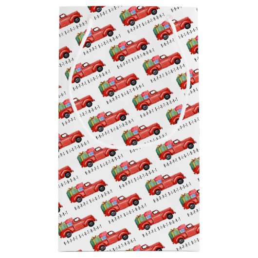 Rode pick-up truck met Cadeaus geschenkzak Klein Cadeauzakje (Achterkant)
