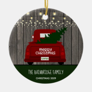 rode pick-up truck rustiek gepersonaliseerd keramisch ornament