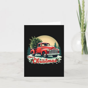 Rode pick-up truck vrolijke kerstboom wintervakant kaart