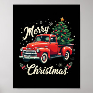 Rode pick-up truck vrolijke kerstboom wintervakant poster