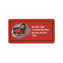Rode pick-uptruck en kerstboom