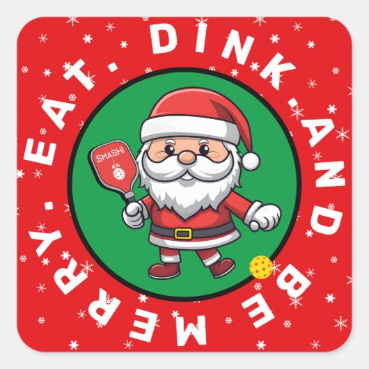 Rode Pickleball Santa aangepaste tekst Vierkante Sticker (Voorkant)