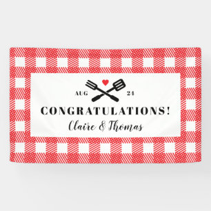 Rode picknick pllaid doek Ik doe BBQ Welkom Spandoek