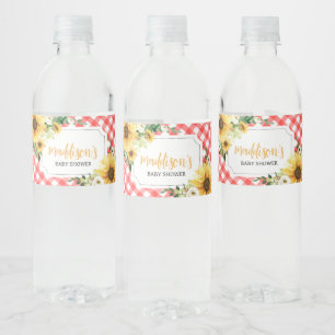Rode picknick zonnebloem Baby shower Waterfles Etiket