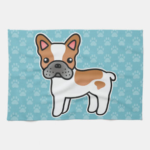 Rode Piebald Franse Bulldog Cartoon Hond Theedoek