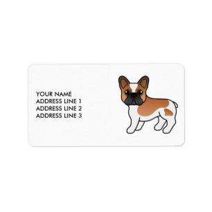 Rode Piebald Franse Bulldog Schattige Cartoon Hond Etiket