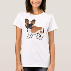 Rode Piebald Franse Bulldog Schattige Cartoon Hond T-shirt