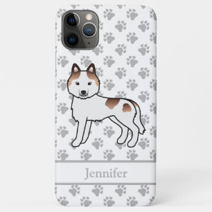Rode Piebald Siberische Husky Cartoon Hond & Naam iPhone 11 Pro Max Hoesje