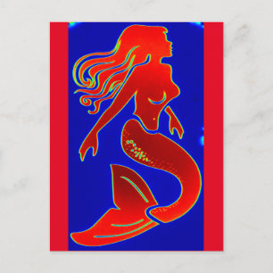 rode pin-up mermaid briefkaart