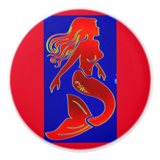 rode pin-up mermaid keramische knop (Voorkant)