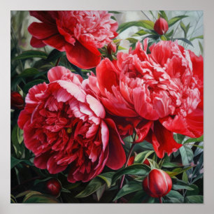 Rode Pioen Bloem Kunstprint Poster