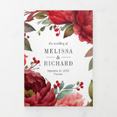 Rode Pioen Bloemen Mason Jar QR Code Bruiloft Drieluik Uitnodiging (Cover)