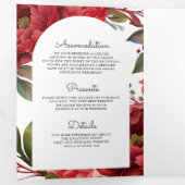 Rode Pioen Bloemen Mason Jar QR Code Bruiloft Drieluik Uitnodiging (Binnenzijde eerst)