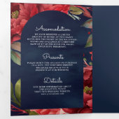 Rode Pioen Bloemen Mason Jar QR Code Marine Bruilo Drieluik Uitnodiging (Binnenzijde eerst)