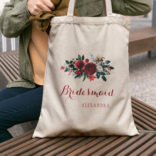 Rode pioen boeket winter bruiloft bruidsmeisje tote bag