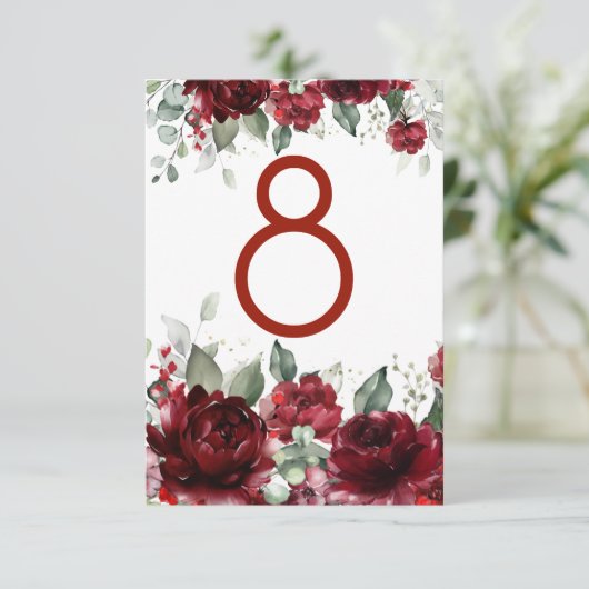 Rode Pioen Epiphany Bruiloft Tafel Nummerkaart Kaart (Staand voorkant)