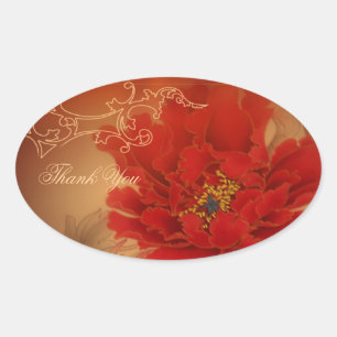 Rode Pioen Geluk Chinese bruiloft dank u Ovale Sticker