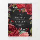 Rode Pioen Mason Jar QR Code Houtskool Bruiloft Drieluik Uitnodiging (Cover)