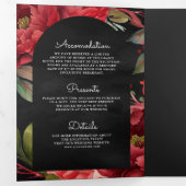 Rode Pioen Mason Jar QR Code Houtskool Bruiloft Drieluik Uitnodiging (Binnenzijde eerst)