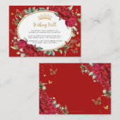 Rode Pioenen Bloemen Vlinders Quinceañera Informatiekaartje (Voorkant / Achterkant)