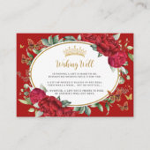 Rode Pioenen Bloemen Vlinders Quinceañera Informatiekaartje (Voorkant)