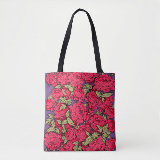 Rode Pioenrozen met Gouden Bladeren Tote Bag