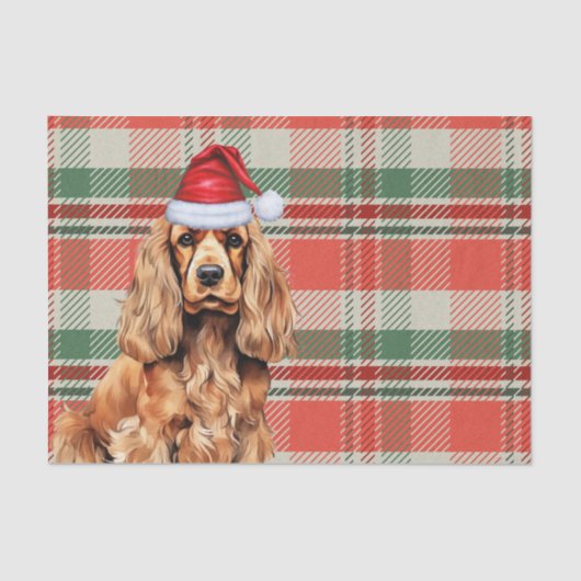 Rode Plaid Cocker Spaniel Hond Kerstmis Tissuepapier (Voorkant)
