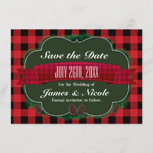 Rode Plaid & Denneappels Rustieke Landelijke Uitno Save The Date