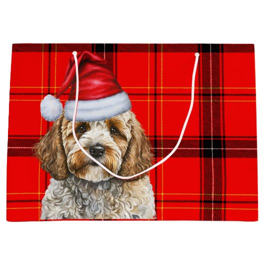 Rode Plaid Kerst Cockapoo Hond Vakantie Groot Cadeauzakje (Voorkant)