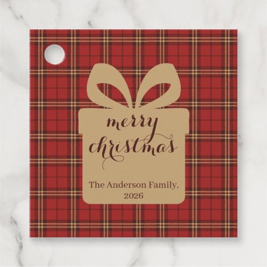 Rode Plaid Kerst Festieve Patroon - Bedankjes Labels (Voorkant)