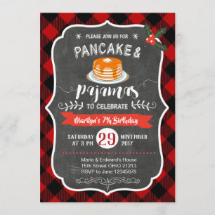 Rode Plaid Pannenkoek en Pyjama Verjaardag Uitnodi Kaart