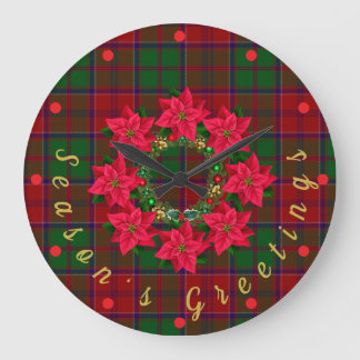 Rode Plaid Tartan Poinsettia Kerstmis Grote Klok